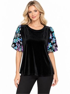 Haptics Top Velvet Snowflake Sequin Bubble Sleeve New Boutique